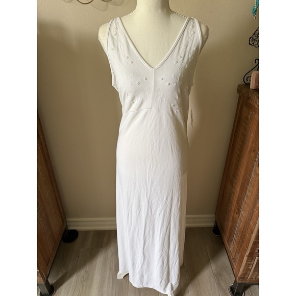 Liz Claiborne Dresses & Skirts - Liz Claiborne White Embroidered Midi Dress L Bridal Shower Courthouse Bride